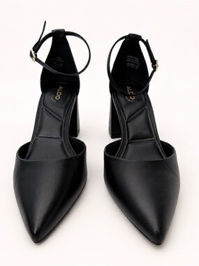 ALDO Black Block Heel Sandals Size 10 Ankle Strap Textured Open Toe Never Worn